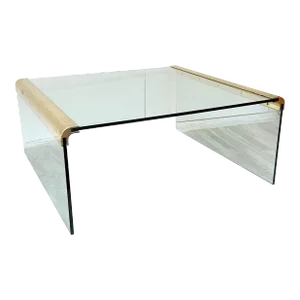 Leon Rosen for Pace Collection Style 1970s Glass and Brass Waterfall Coffee Table