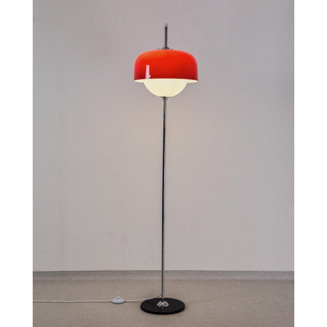 Space Age Red Chrome Floor Lamp, 1970s, in Restored conditions. Designed 1970 to 1979 This piece is attributed to the...