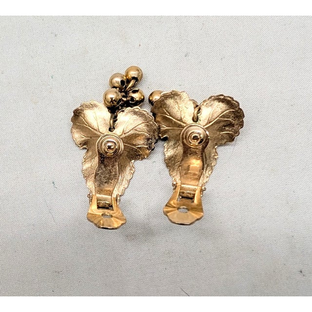 Metal Vintage Signed Napier Goldtone Grape Cluster Clip Earrings-2 Pieces For Sale - Image 7 of 7