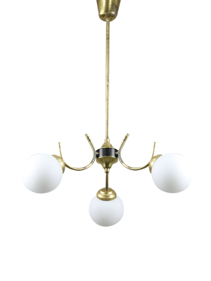 Mid-Century Italian Chandelier in Brass and Opaline Glass
