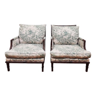 Late 20th Century Vintage French Faux Bamboo Deep Seat Club Chairs- a Pair For Sale