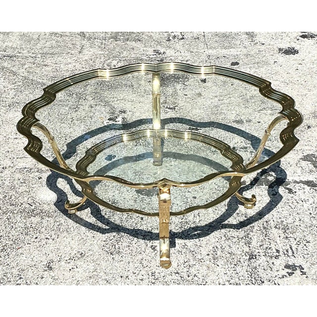 Hollywood Regency Vintage Regency Brass Coffee Table After LaBarge For Sale - Image 3 of 6