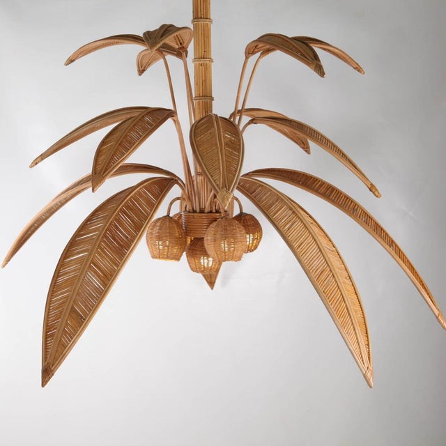 Large Palm Tree Rattan Chandelier For Sale - Image 15 of 18
