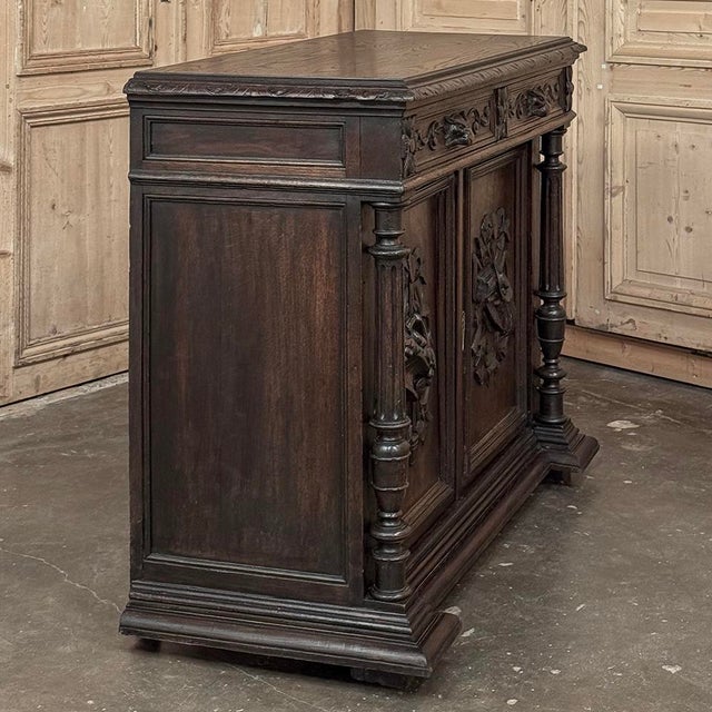 19th Century French Henri II Renaissance Revival Carved Oak Buffet For Sale - Image 17 of 18