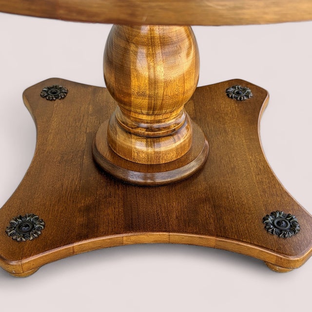 Vintage Round Solid Maple Pedestal End Table With Decorative Rosettes For Sale - Image 11 of 15