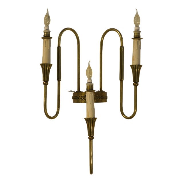 MNeoclassical Art Deco Style Bronze 3-Arm Wall Sconce, 1940s For Sale