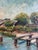 Paint Vintage 1959 Impressionist Oil Painting of a Coastal Beach Village in Carved Wood Frame For Sale - Image 7 of 8
