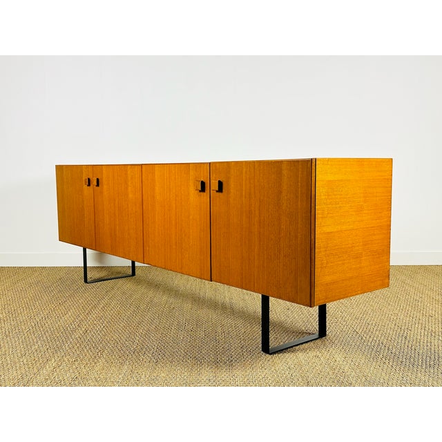 Black Scandinavian Teak Sideboard with Metal Sled-Style Legs, 1960 For Sale - Image 8 of 15