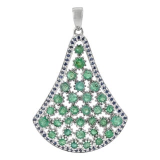 4.17 Carat Statement Emerald Pendant in 925 Silver With Sapphire Detailing For Sale