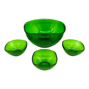 French Vereco Mid-Century Modern Emerald Green Glass Bowls – Set of 4 - French Modern, Minimalist