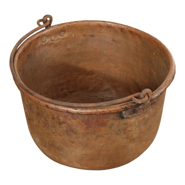 Antique Hammered Copper Pot with Iron Handle For Sale