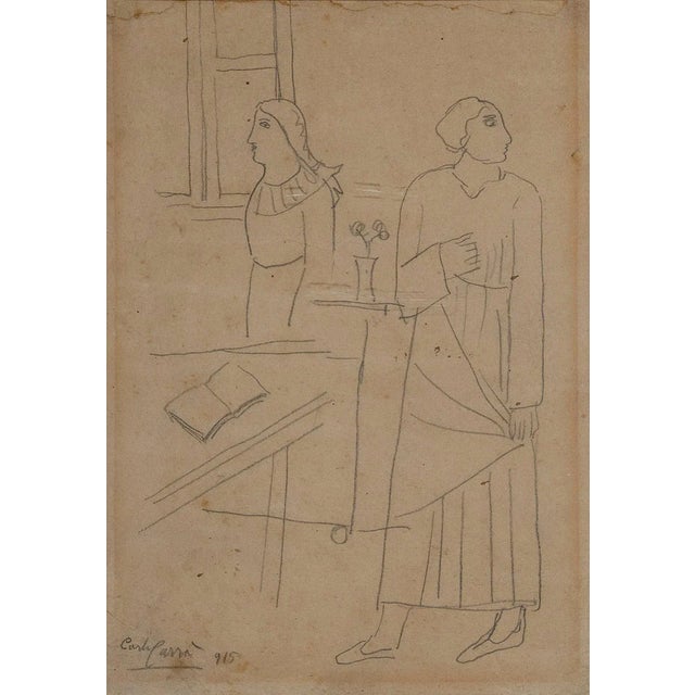 Carlo Carrà, Figures in an Interior, Original Drawing, 1915 For Sale - Image 5 of 5