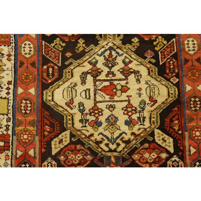 1890s Brown Medallion Tribal Antique n.w. Persian Rug 4'3" X 13' Handknotted Wool Carpet For Sale - Image 4 of 11