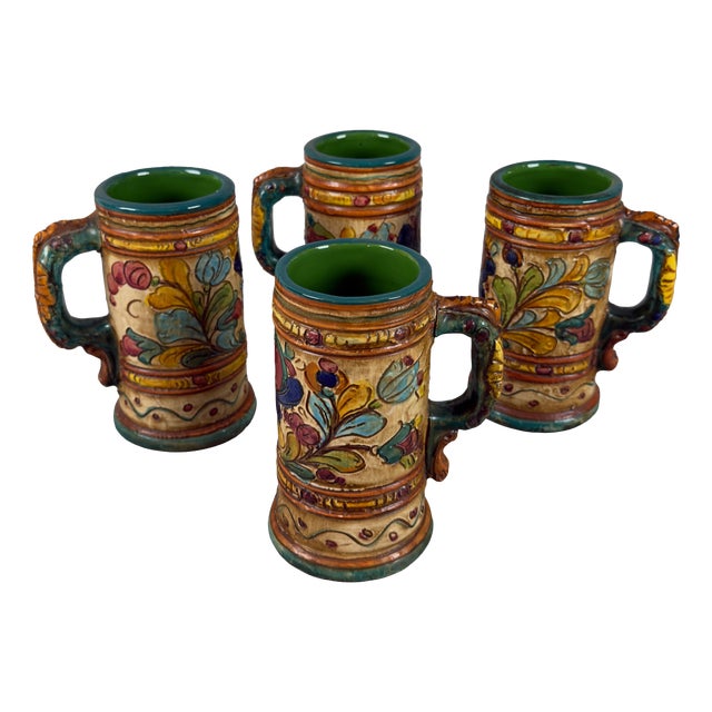 Vintage Hand-Painted Majolica Beer Mugs from Deruta Mancinelli, 1970s, Set of 4 For Sale