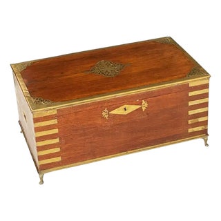 British Military Officer's Campaign Trunk or Stationery Box of Brass-Bound Teak For Sale