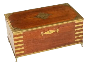 British Military Officer's Campaign Trunk or Stationery Box of Brass-Bound Teak