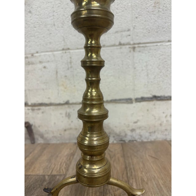 Queen Anne Vintage Queen Anne Style Brass and Iron Andirons With Ball Feet For Sale - Image 3 of 10