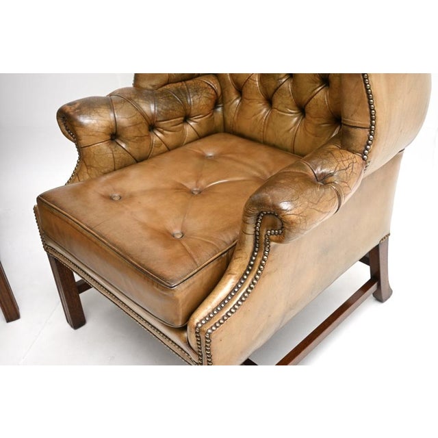 Brown Georgian Leather Wing Back Armchairs, 1930s, Set of 2 For Sale - Image 8 of 10