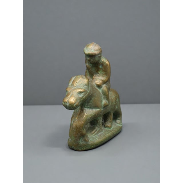 Farmhouse Contemporary Custom Aged Bronze & Verdigris Equestrian Sculpture - Cast From Schall n.y. Mold - Reproduction For Sale - Image 3 of 4