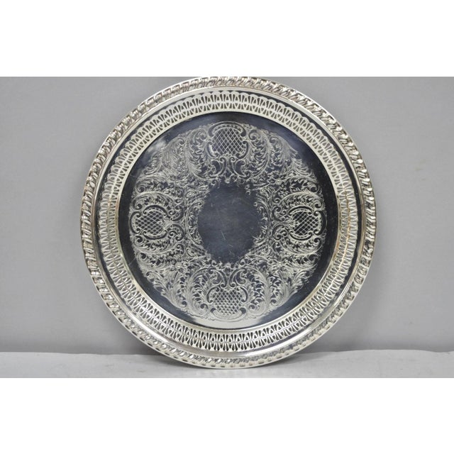 Vintage Leonard Silver Plated Pierced Gallery Round Serving Platter Tray For Sale - Image 14 of 14