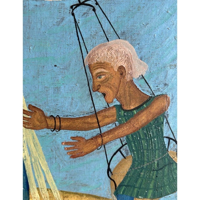 1960s Vojislav "Vojo" Stanić (Montenegro, 1924-2024) Original Oil on Canvas Folk Art Carousel Scene Dated 1960 For Sale - Image 9 of 11