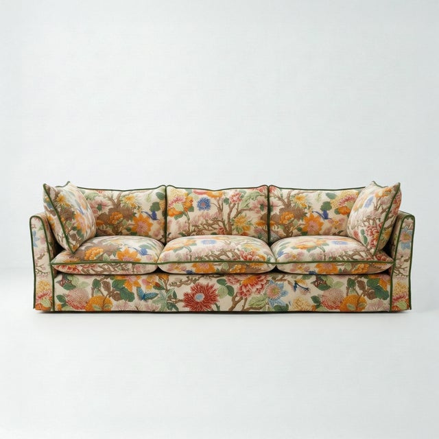 Not Yet Made - Made To Order Sophie Conran Coco 4 Seater Sofa - GP & J Baker Magnolia Cream Blue with Contrast Welt Knife Edge Cushion For Sale - Image 5 of 5
