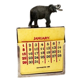 Udall & Ballou Sterling Silver Enamel Elephant Perpetual Desk Top Calendar C 1920 For Sale