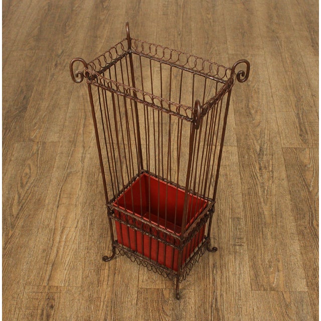 Vintage Wrought Iron Umbrella Stand with Red Liner For Sale - Image 14 of 18