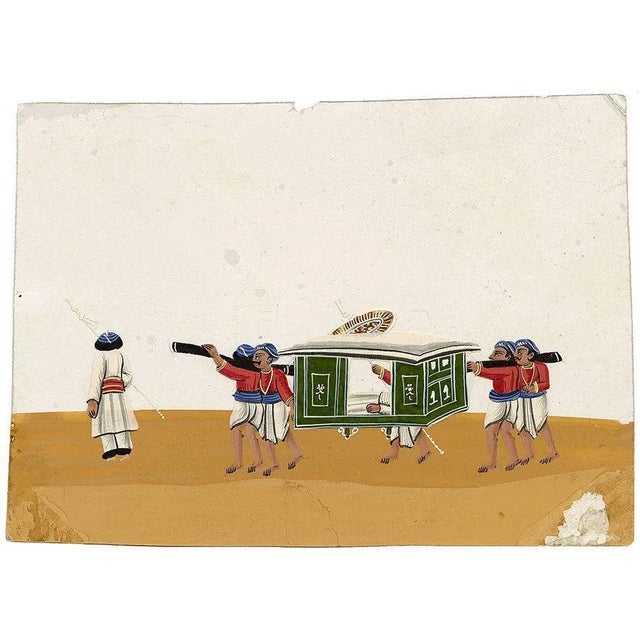 Indian Company School Artist, Palanquins & Carriages, 19th Century, Mica Paintings, Set of 3 For Sale - Image 4 of 5