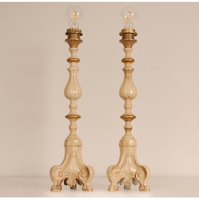Edward F. Caldwell & Co. 1980s Vintage Table Lamps France Cream With Gold - a Pair For Sale - Image 4 of 9