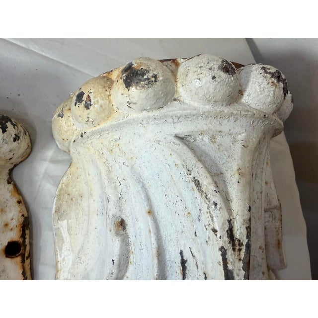 White Pair Large Antique Industrial Cast Iron Architectural Salvage Wall Corbels White For Sale - Image 8 of 12