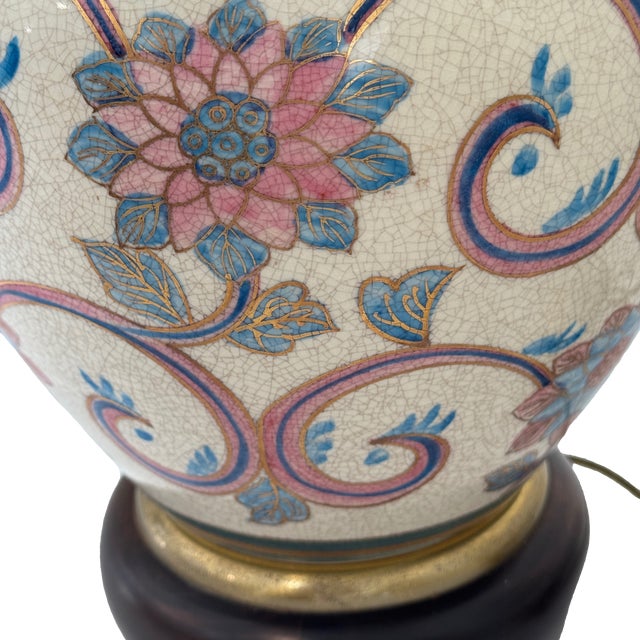Wood Vintage Frederick Cooper Chinoiserie Crackle Glaze Ginger Jar Table Lamp For Sale - Image 7 of 16