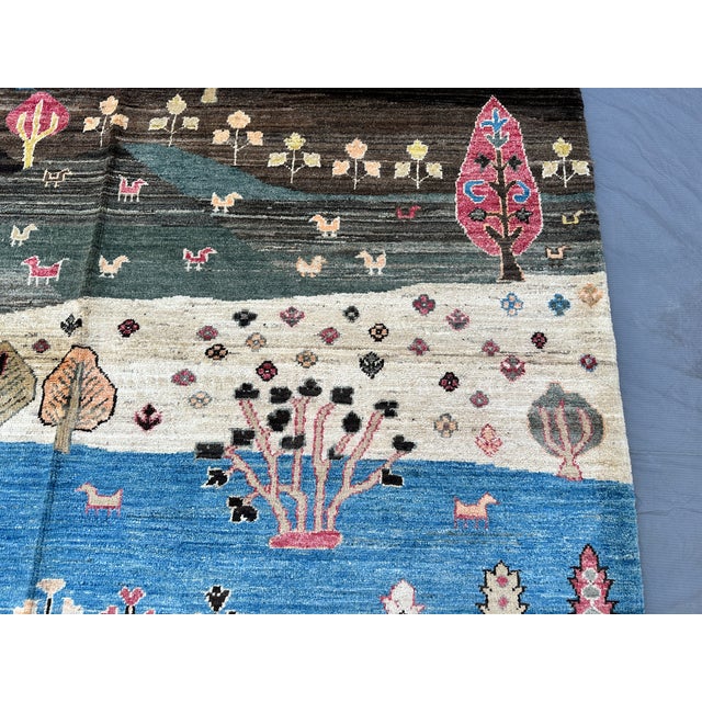 Landscape Gabbeh Hand-Knotted Wool Rug - 7'9" X 5'9" For Sale - Image 11 of 15