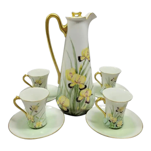 Art Nouveau French Limoges Iris Chocolate & Demitasse Service — Gda France, Circa 1910