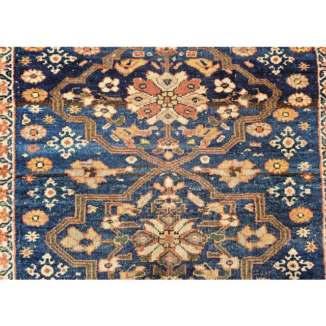 Antique Persian Farahan Sarouk Runner, Hand-Knotted Wool, All-Over Geometric Pattern, Navy & Rust, 4x10 For Sale - Image 14 of 16