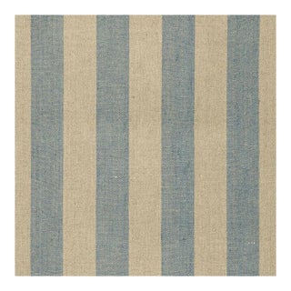 Schumacher Augustin Linen Stripe Fabric in Denim / Linen For Sale