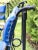 Vintage Counter Stools : Chic Mid-Century Ilana Goor Style Counter Height (For 36” High Island/ Counter) Iron Stools - A Pair -in Blue Faux Leather For Sale - Image 9 of 12