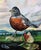 Delicate Feast by Claudia Griesbach-Martucci | Oil Painting of a bird with a caterpillar and butterfly For Sale