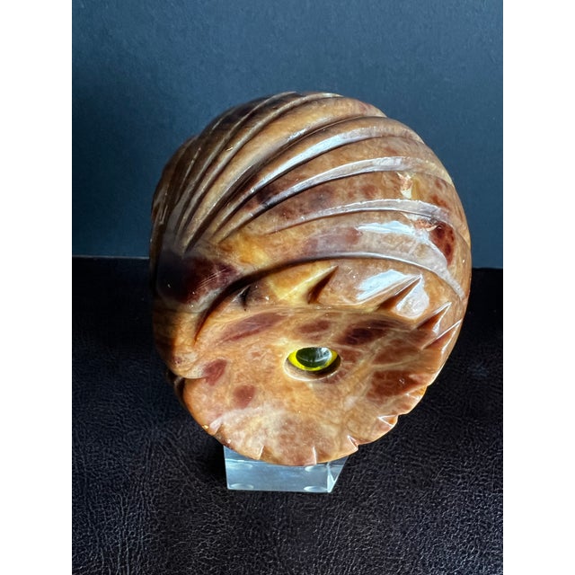 Mid 20th Century Vintage MCM Carved Alabaster Owl on Lucite Stand For Sale - Image 5 of 12