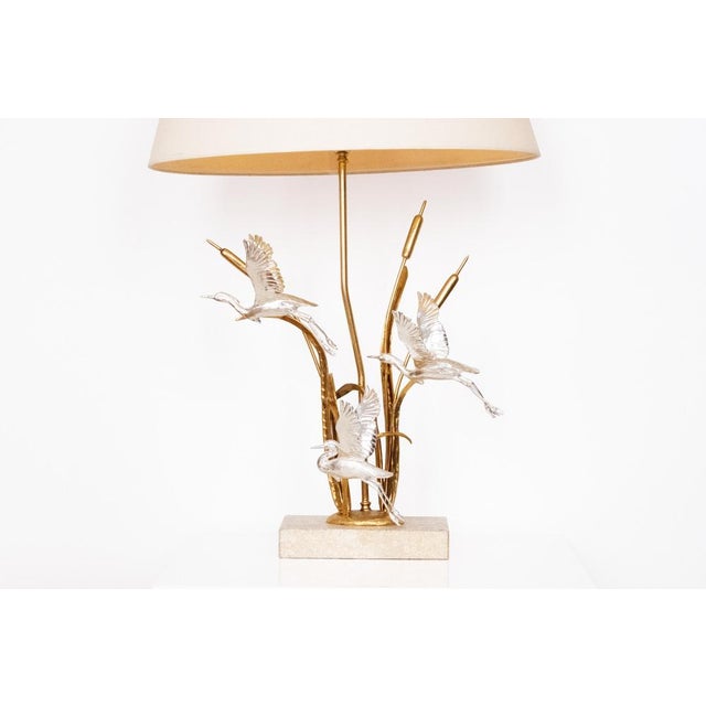 Mid-Century Heron Table Lamp in Gilded & Silvered Brass by Lanciotto Galeotti, Italy For Sale - Image 5 of 15