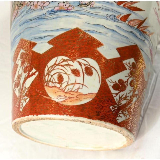 Antique Japanese Satsuma Porcelain Floor Vases with Bird and Blossom Decoration, Set of 2 For Sale - Image 9 of 10