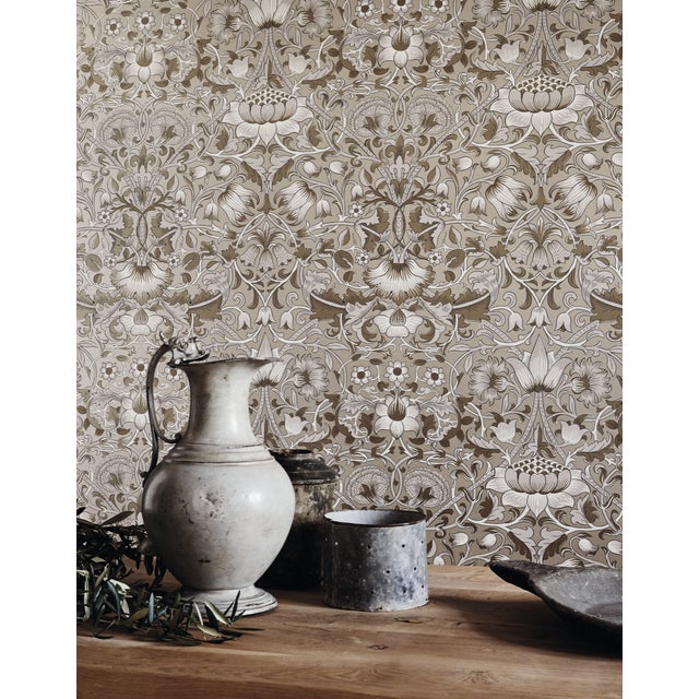 English Morris & Co Pure Lodden Wallpaper in Charcoal/Gold - a Sample For Sale - Image 3 of 3
