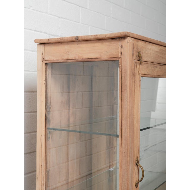 Rustic Late 20th Century Wooden and Glass Display Cabinet With Brass Hardware For Sale - Image 3 of 4