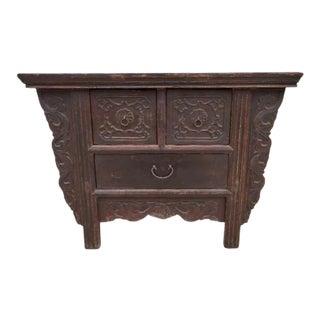 Early 20th Century Reddish Brown Antique Chinese Table with Three Drawers For Sale