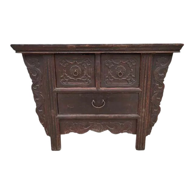 Early 20th Century Reddish Brown Antique Chinese Table with Three Drawers For Sale