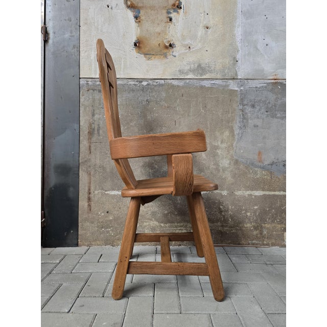1970s Vintage Brutalist Dining Chair in Oak by De Puydt, Belgium, 1970s For Sale - Image 5 of 16