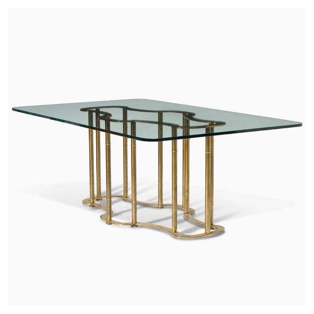 Mastercraft Mid Century Mastercraft Brass and Glass Dining Table With Faux Bamboo Base For Sale - Image 4 of 4
