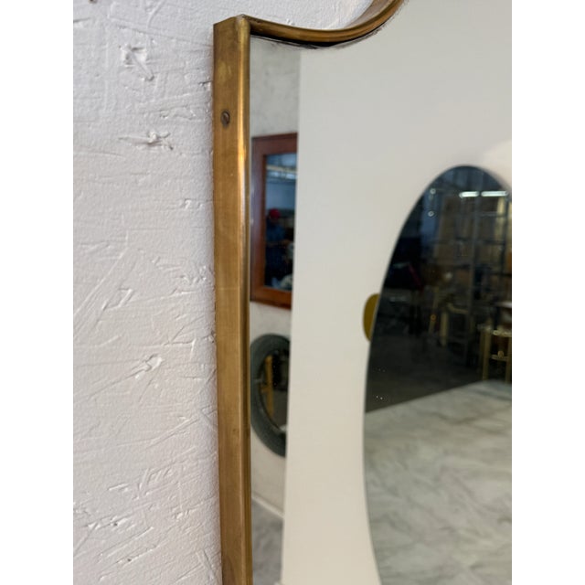 1960s Mid-Century Brass Framed Wall Mirror With Curved Silhouette 1960s For Sale - Image 5 of 7