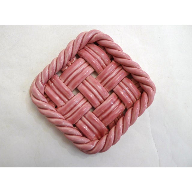 Pink Earthenware Bottle Coasters with Braided and Twisted Details from Vallauris, 1950s, Set of 2 For Sale - Image 4 of 10