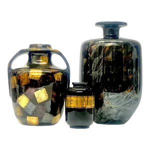 Black and Gold Urn Shaped Vase Curation - Group of 3
